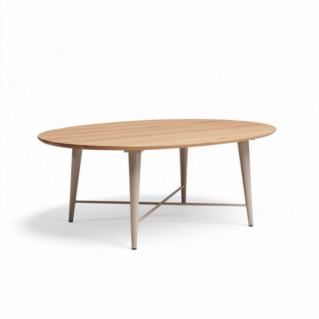 Table ovale en bois de chêne 150 x 80 x 75cm pour salon beige
