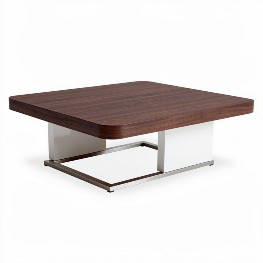 Table basse carrée en bois et métal 100 x 100 x 30cm finition marron