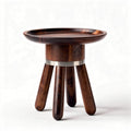 Table ronde en bois de noyer avec support en acier inoxydable 30 x 30 x 40cm