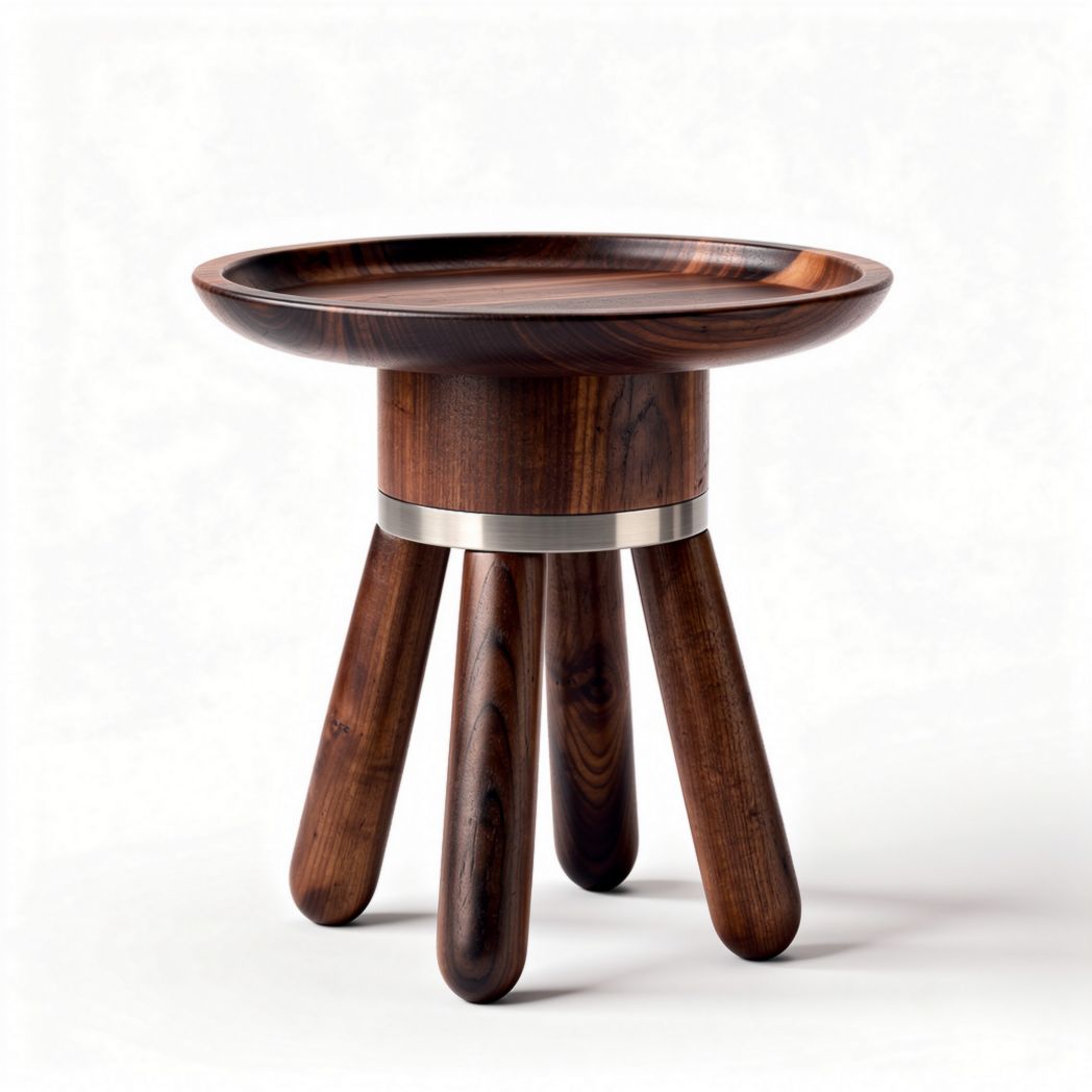 Table ronde en bois de noyer avec support en acier inoxydable 30 x 30 x 40cm