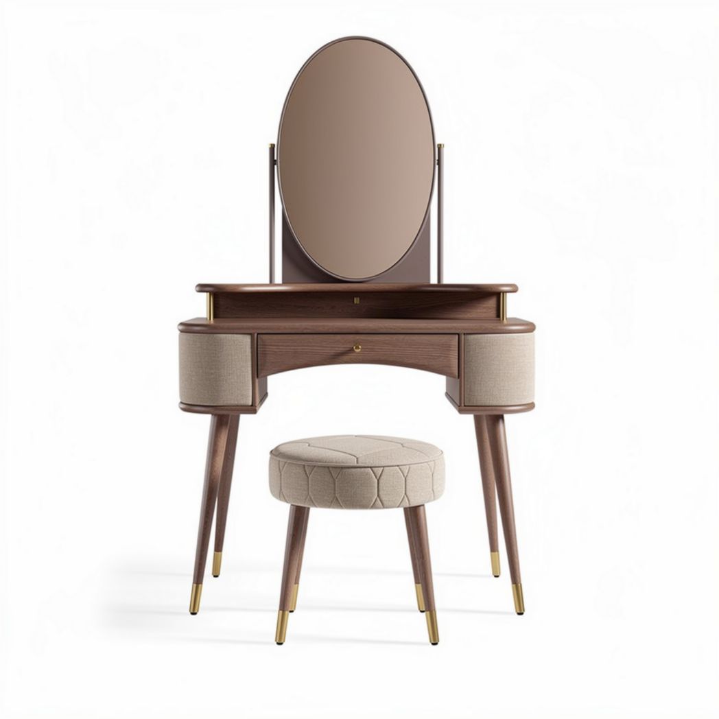 Coiffeuse en bois avec miroir et pouf rembourré dimensions 80 x 40 x 140cm