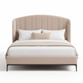Lit en tissu beige avec tête de lit rembourrée 200 x 160 x 100cm