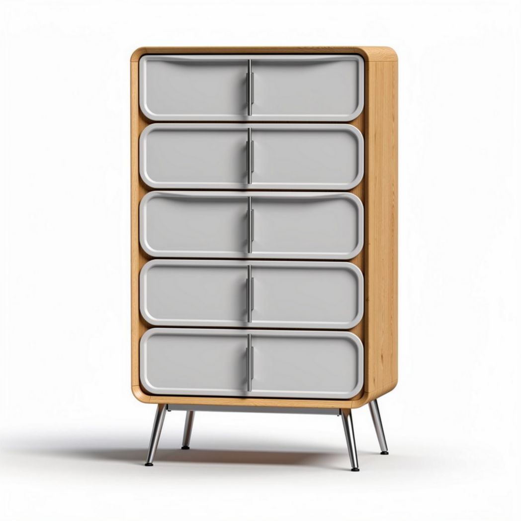 Commode en bois de chêne et tiroirs gris 80 x 40 x 120 cm