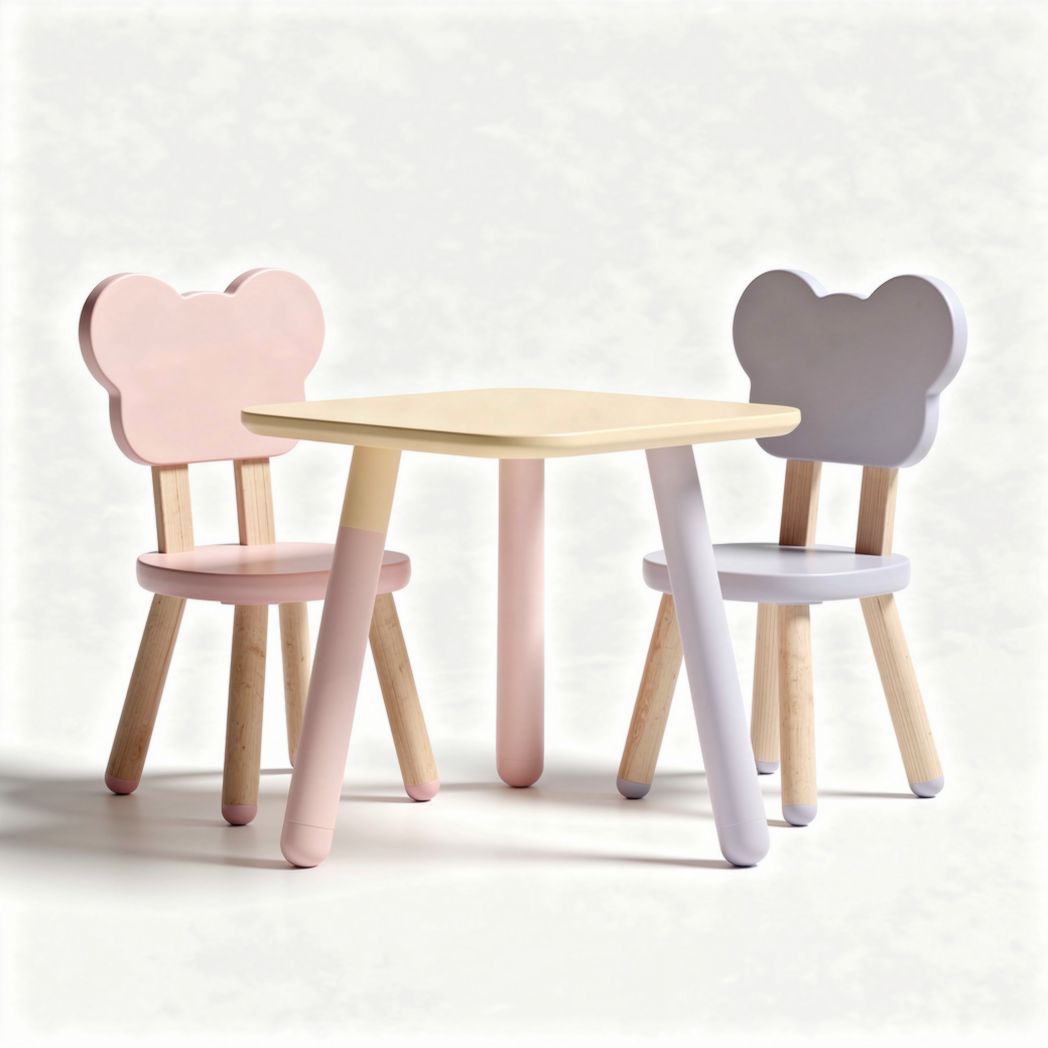 Table et chaises en bois pour enfants en forme de nuage rose et violet 60 x 60 x 50cm