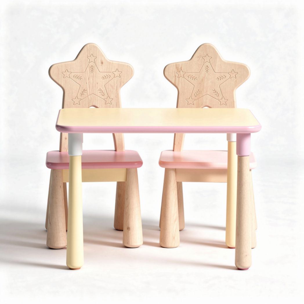 Table et chaises en bois pour enfants avec motifs étoiles dimensions 75 x 50 x 50cm